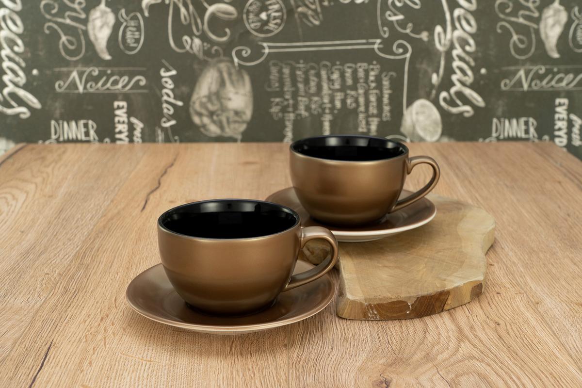 Tassenset Keramik 300 ml 4 Stk. Goldfarben/Schwarz - Goldfarben/Schwarz, Basics, Keramik - Creatable