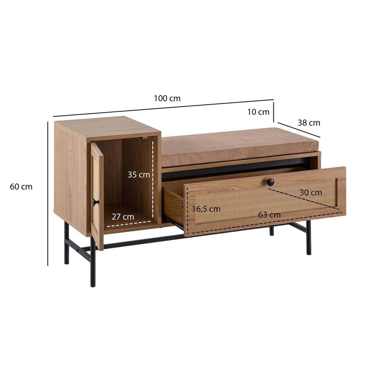 Schuhbank Eichefarben Dekor B: 100 Cm - Eichefarben/Beige, Design, Holzwerkstoff/Textil (100/60/38cm) - MID.YOU