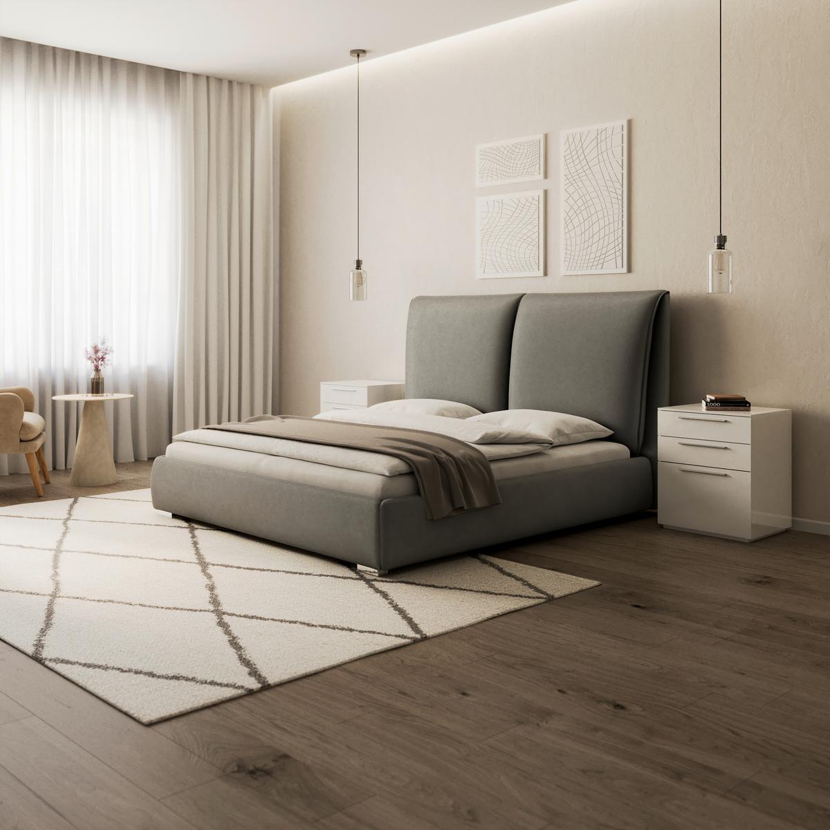 Čalúnená posteľ SOPHIE 180x200, sivá - svetlohnedá/sivá, Modern, kov/drevo (180/200cm) - Bessagi Home