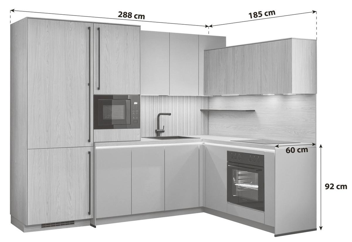 Eckküche Sidney/Singapur - Sandfarben/Blau, Basics, Holzwerkstoff (288/185cm) - Vertico