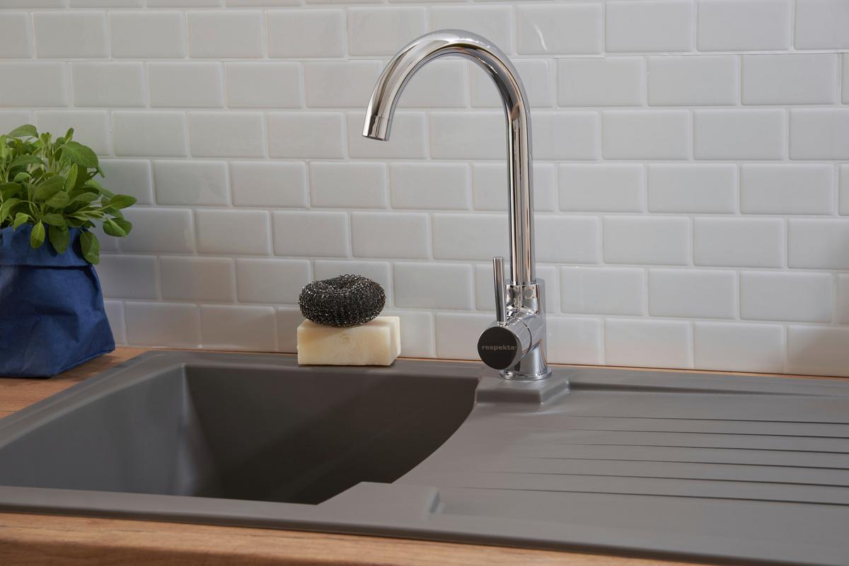 Spüle Respekta Boston Stein Bxt: 86x50 cm - Grau, Trend, Glas/Kunststoff (86/20/50cm) - Respekta