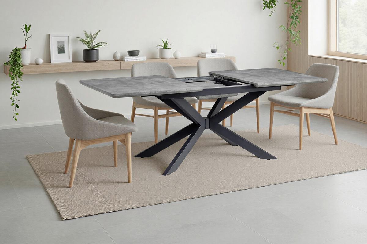 Esstisch (ausziehbar) Leif 160-200x90 Cm Betonoptik - Schwarz/Grau, KONVENTIONELL, Holzwerkstoff/Metall (160-200/90/76cm) - MID.YOU