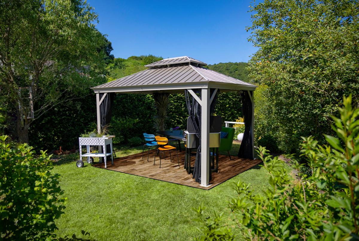 Pavillon Messina 363x298 cm Wetterfest Gartenpavillon - Champagner, Basics, Metall (363/291/298cm)