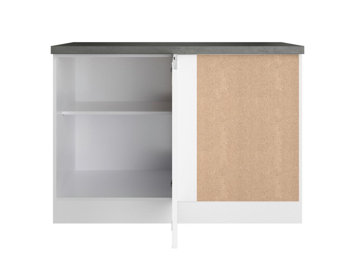 Eckunterschrank Monza B: 120cm Weiß/Grau 1 Drehtüre - Weiß Hochglanz/Weiß, LIFESTYLE, Holzwerkstoff (120/86/60cm) - Held