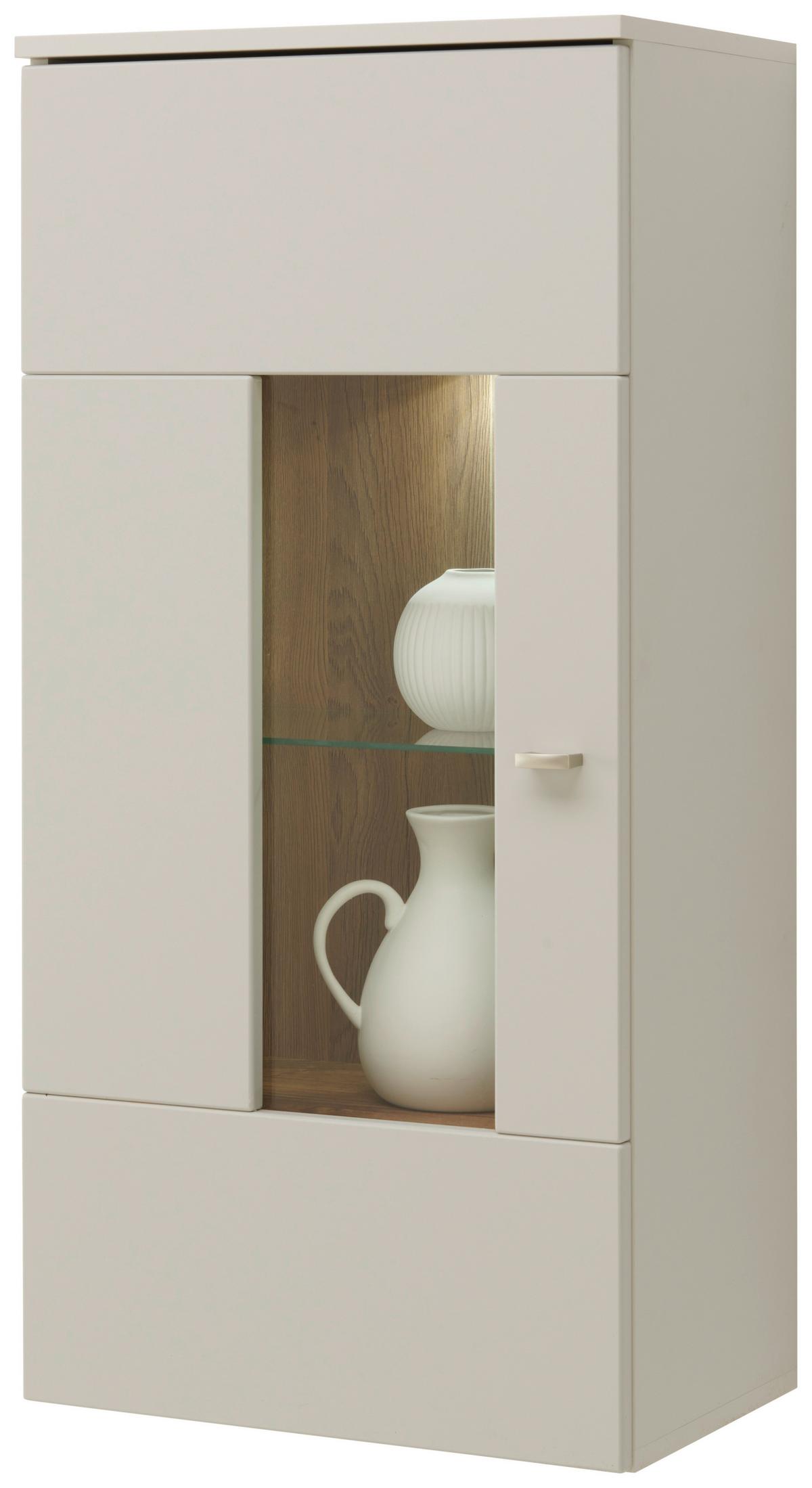 Hängevitrine Arian B: 50,1 cm Eiche Dekor/Hellgrau - Eichefarben/Hellgrau, MODERN, Glas/Holzwerkstoff (50,1/103,2/32,2cm)