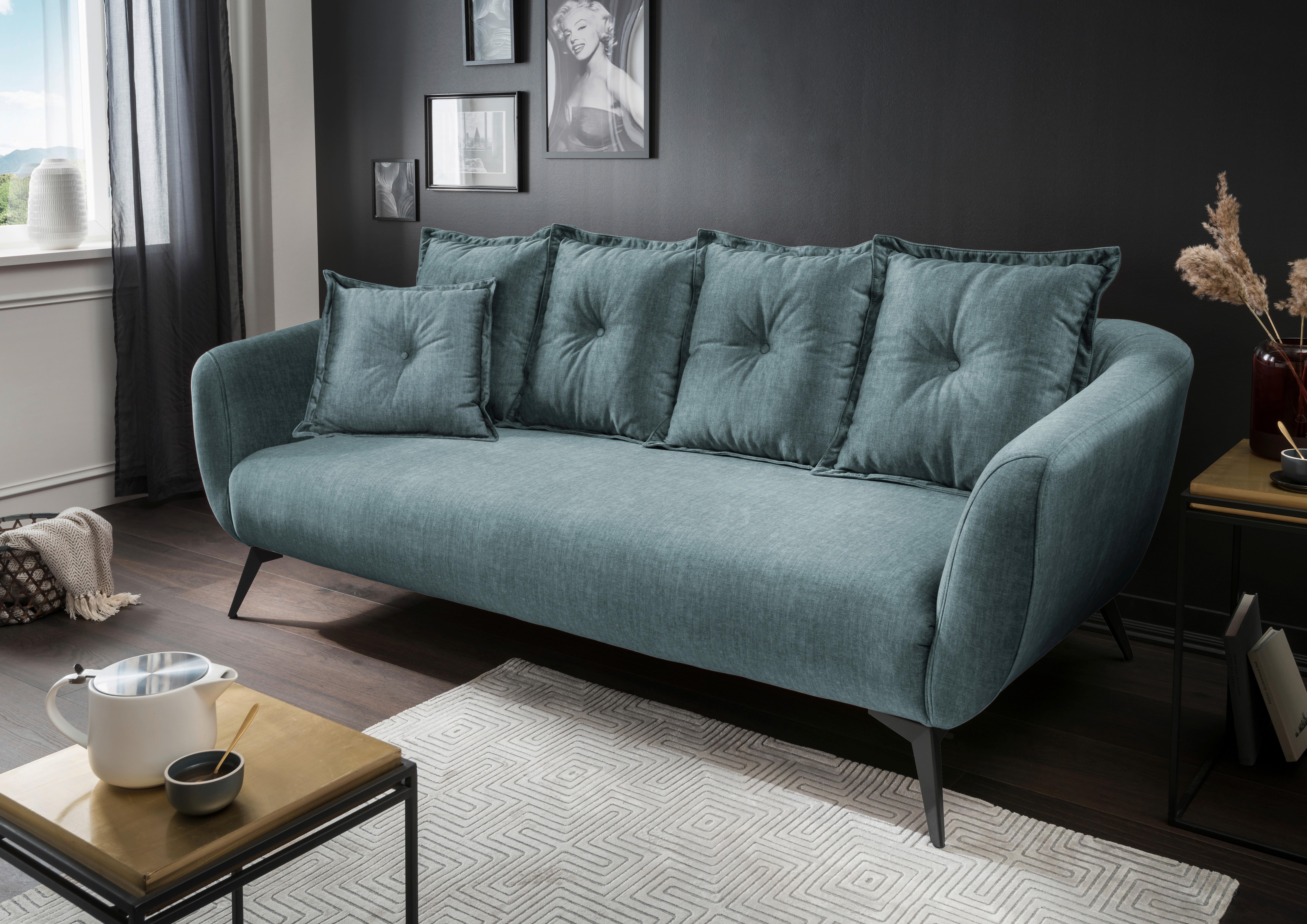 3-Sitzer-Sofa Baggio mit Kissen Blau - Blau/Schwarz, MODERN, Holz/Textil (236/94/103cm) - Livetastic