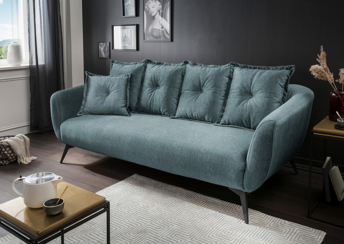 3-sitzer-sofa Baggio Mit Kissen Blau - Blau/Schwarz, MODERN, Holz/Textil (236/94/103cm) - Livetastic