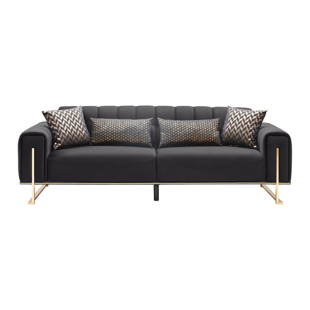 Trojmiestna pohovka AILE, čierny zamat, s vankúšmi - čierna/zlatá, Lifestyle, textil (244/80/90cm) - Mömax