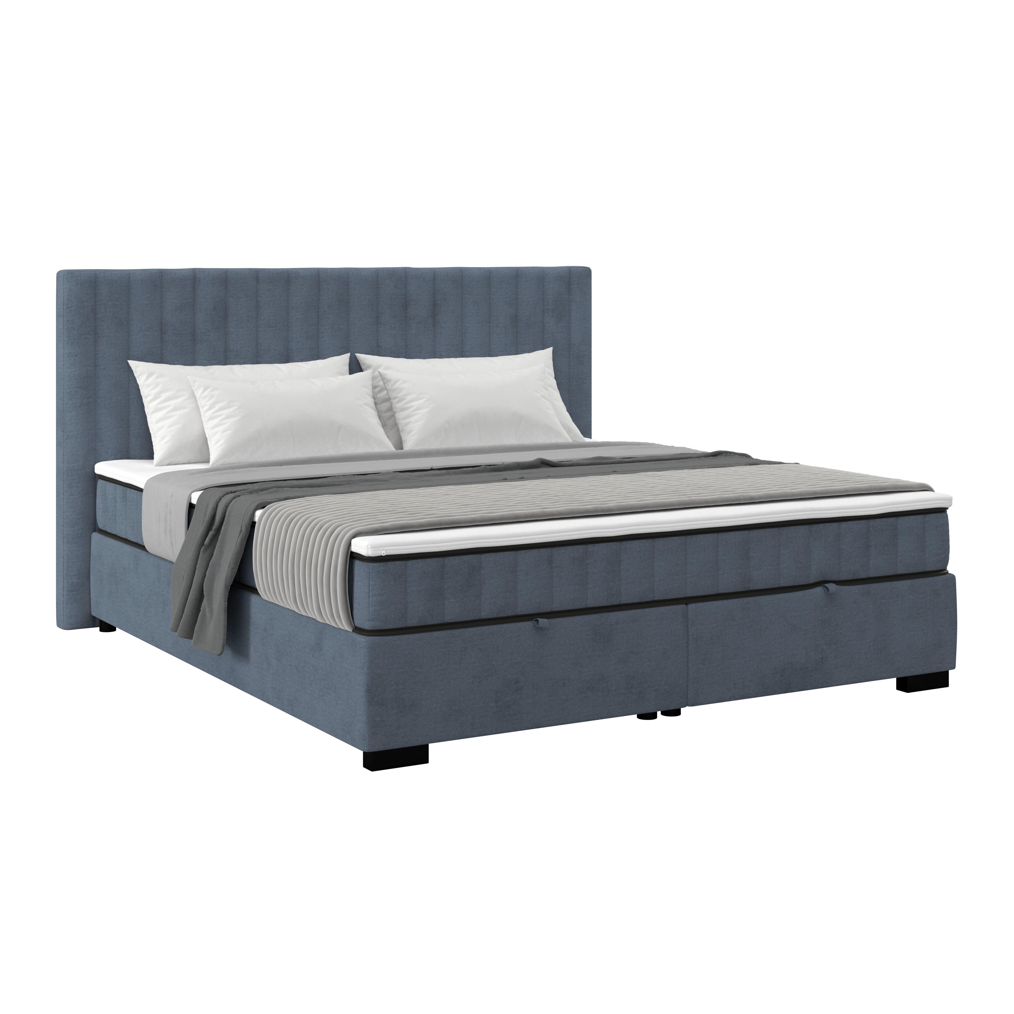 Boxbett Maya 180 - Graublau/Schwarz, MODERN, Holz/Holzwerkstoff (180/200cm)