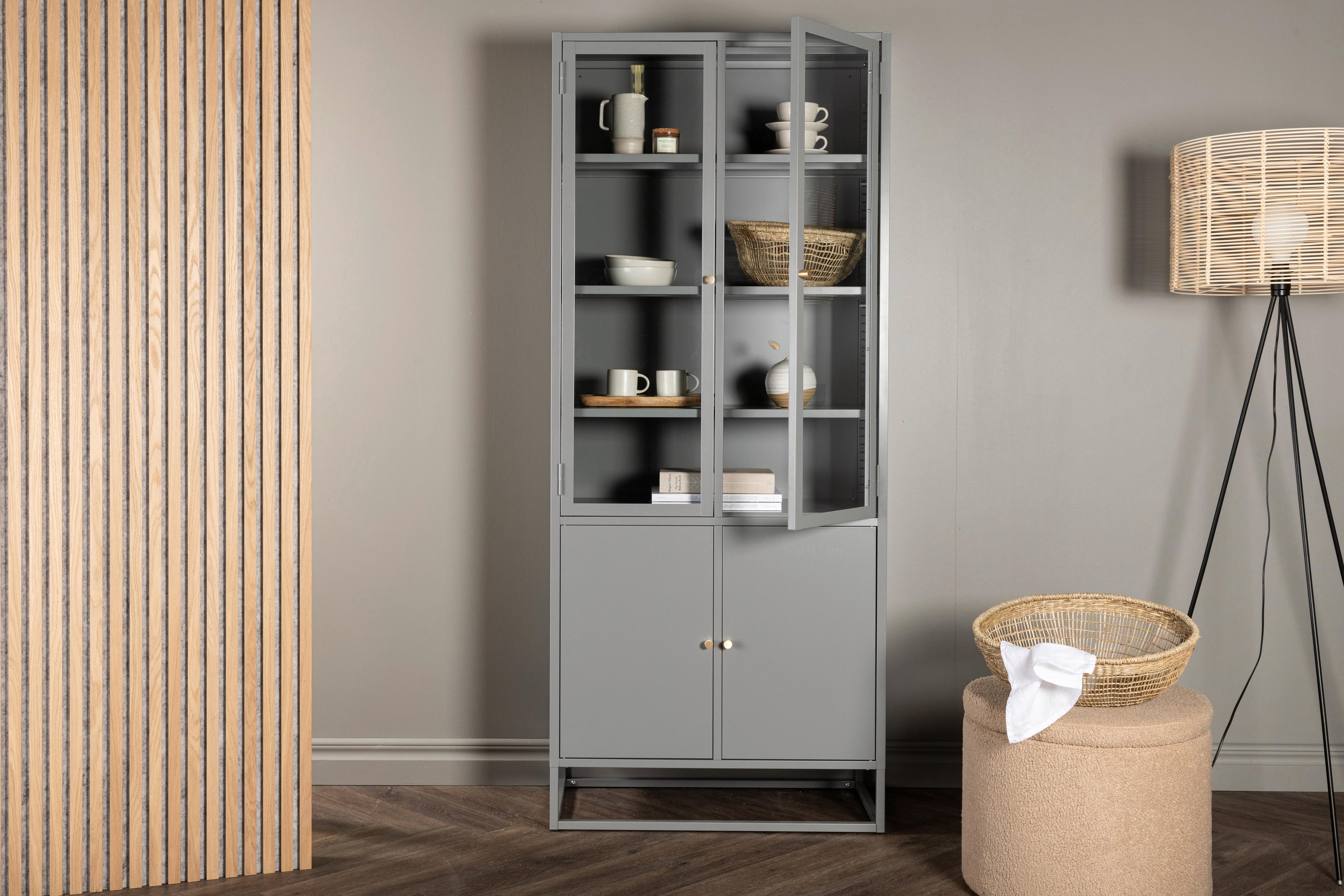Vitrine Bakal - Hellgrau, Design, Glas/Metall (80/190/41cm) - Livetastic