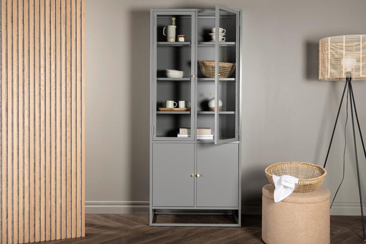 Vitrine Bakal - Hellgrau, Design, Glas/Metall (80/190/41cm) - Livetastic