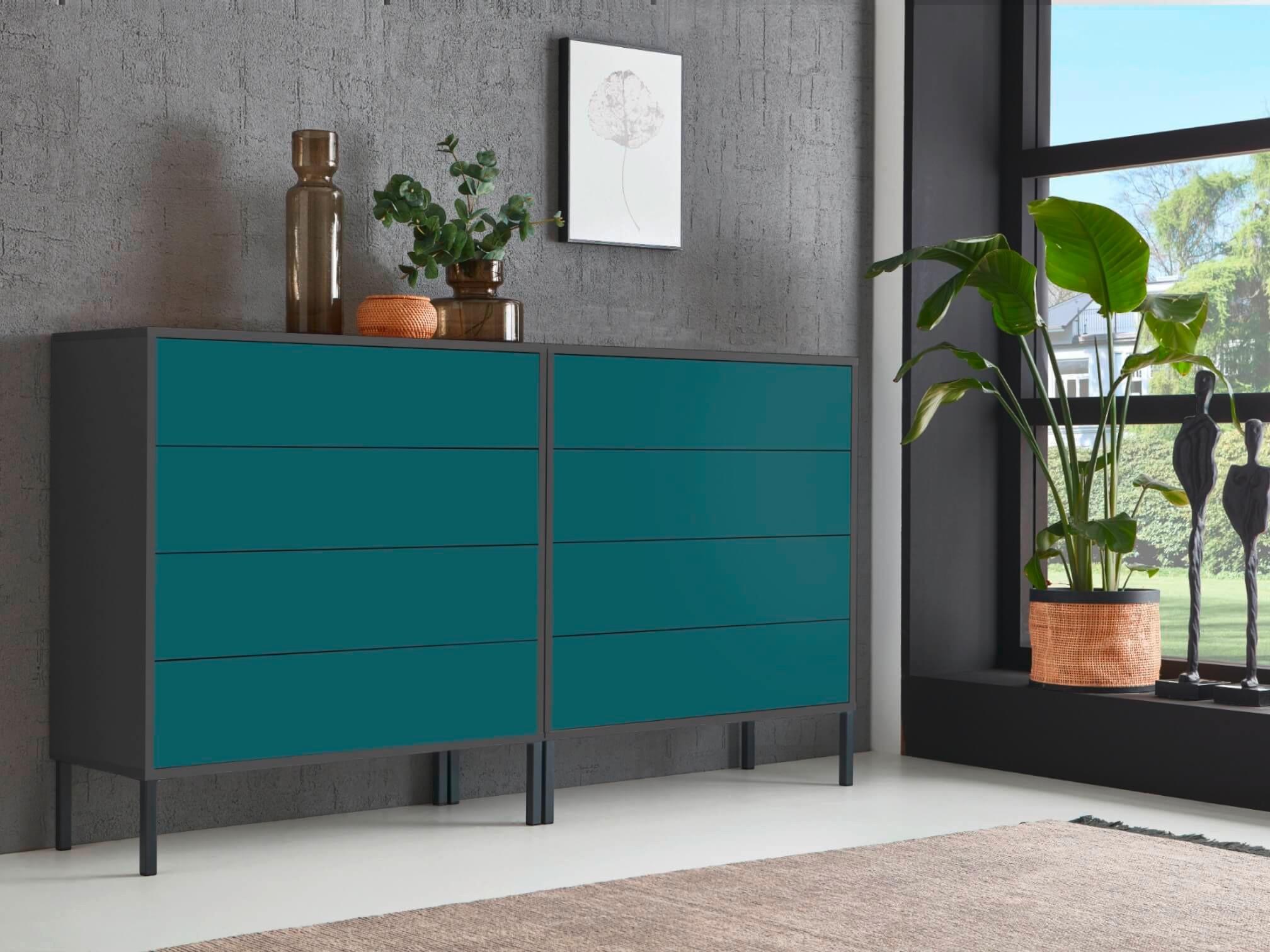 Sideboard Mailand 1 B: 158 Cm Petrol - Anthrazit/Petrol, MODERN, Holzwerkstoff (158/86/33cm) - MID.YOU