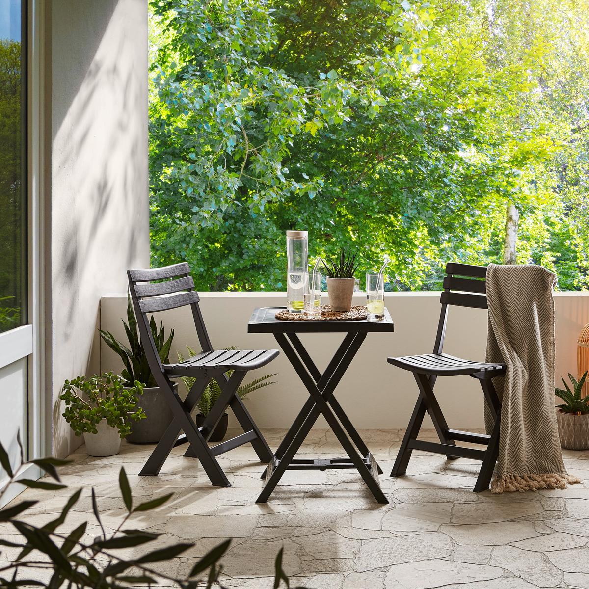 Balkonmöbel Set Aus Polypropylen - Anthrazit, KONVENTIONELL, Kunststoff