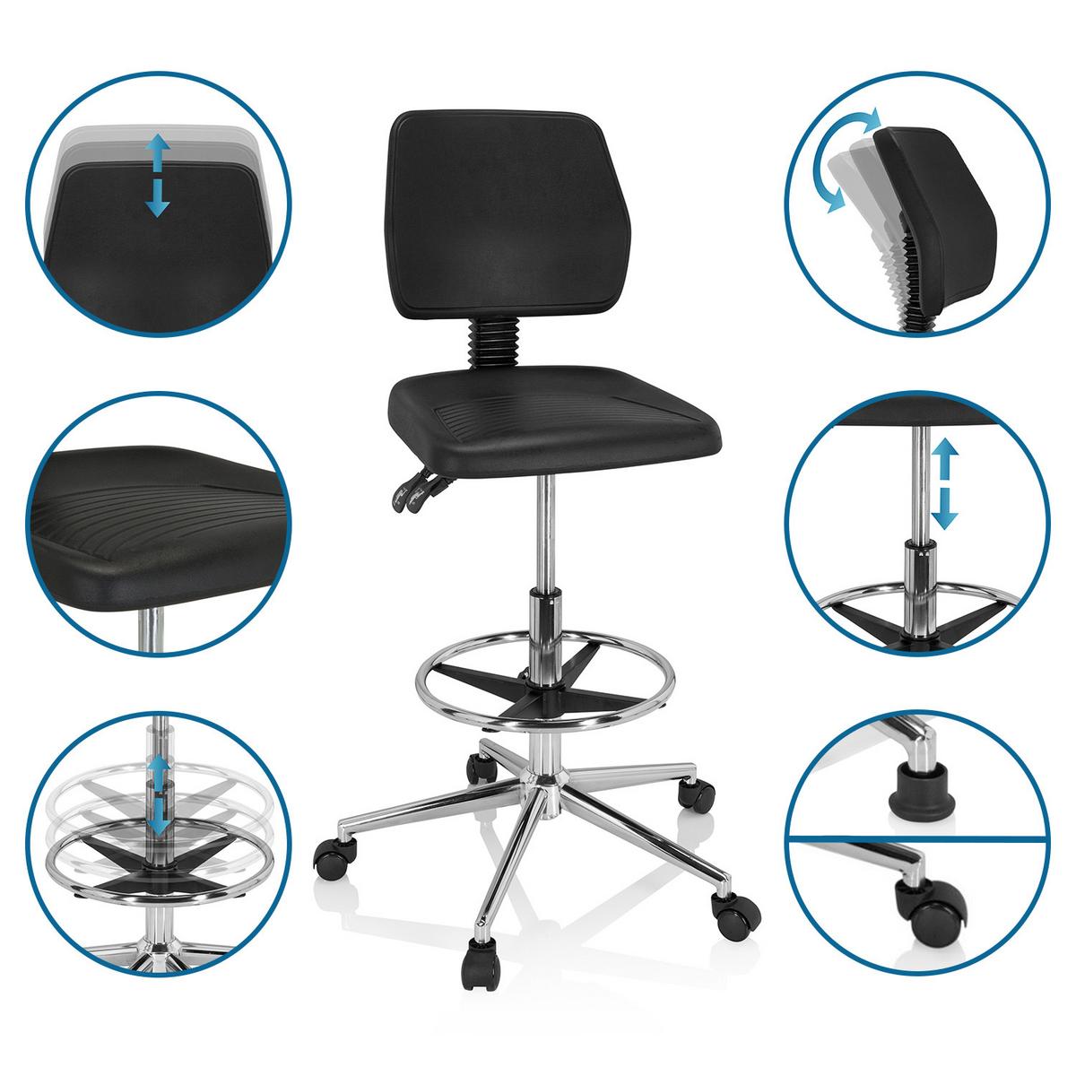Bürohocker Top Work 11 I Schwarz Bis 100 Kg - Schwarz, Basics, Kunststoff/Metall (71/95/64cm) - MID.YOU