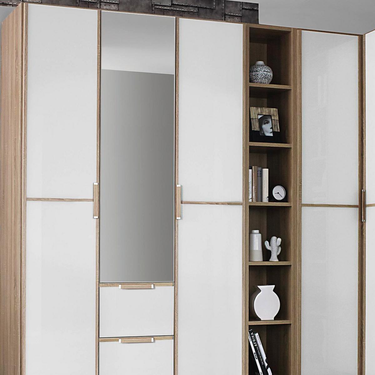Eckschrank Mit Spiegel 271x363cm Essensa Weiß/Eichef. - Eichefarben/Weiß, Design, Holzwerkstoff (271/363cm) - Rauch Möbel