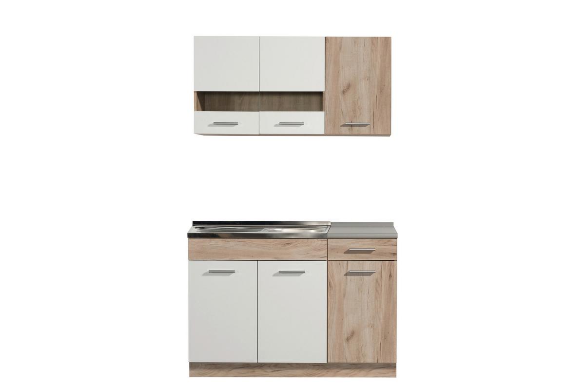 Konyhablokk Dalila - szürke tölgy/fehér, Basics, faalapú anyag (120/206,5/51,5cm)