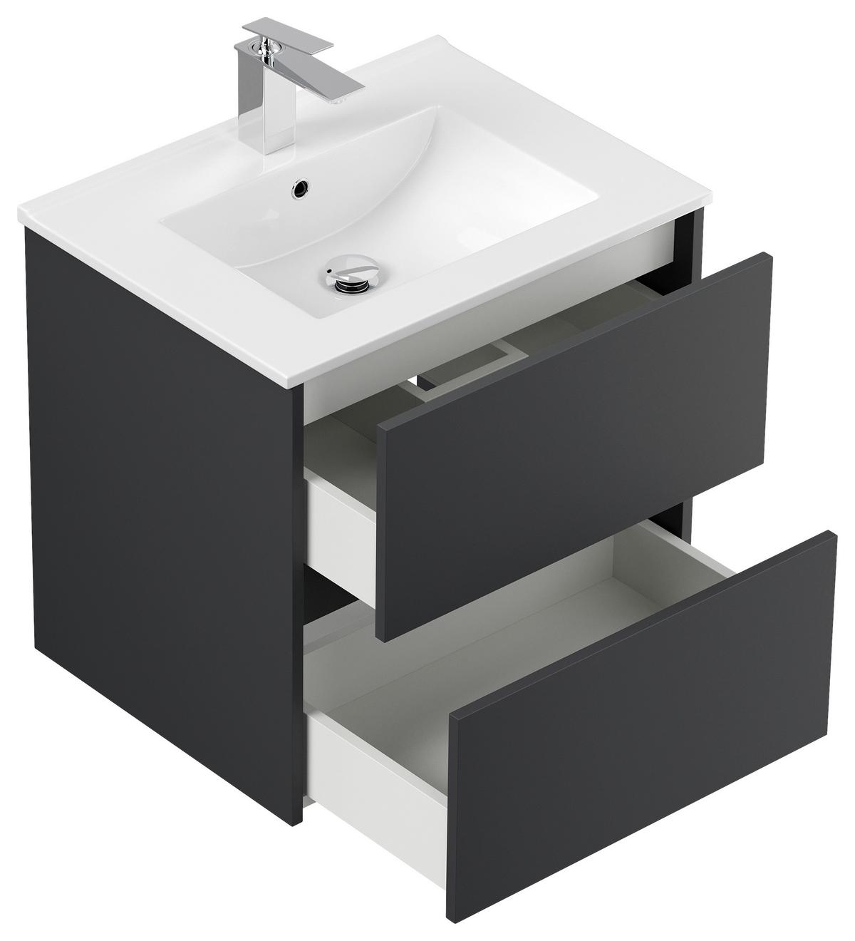 BADEZIMMER Limes, Graphitfarben B: 60cm - Graphitfarben/Weiß, Basics, Keramik/Holzwerkstoff (60cm) - MID.YOU