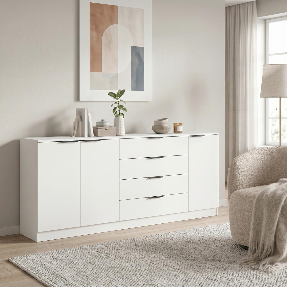 ŠIROKÁ KOMODA KOPENHAGEN - bílá/černá, Design, kompozitní dřevo/plast (185/80/35cm) - Livetastic