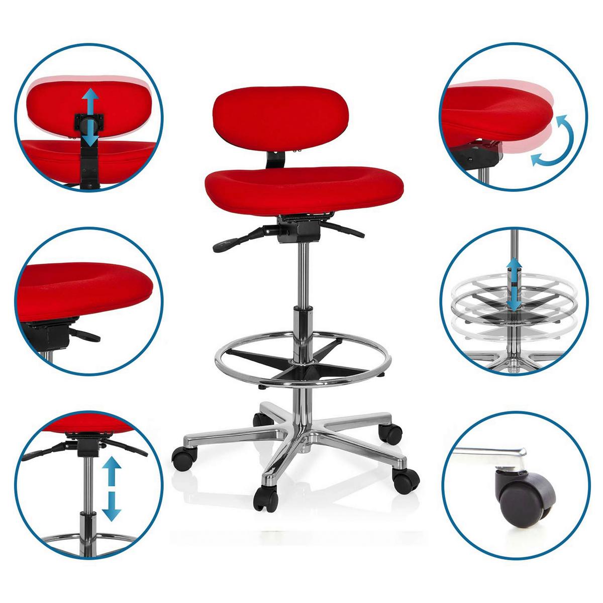Bürohocker Work Mf Rot Bis 100 Kg - Silberfarben/Rot, Basics, Kunststoff/Textil (50/106/40cm) - MID.YOU