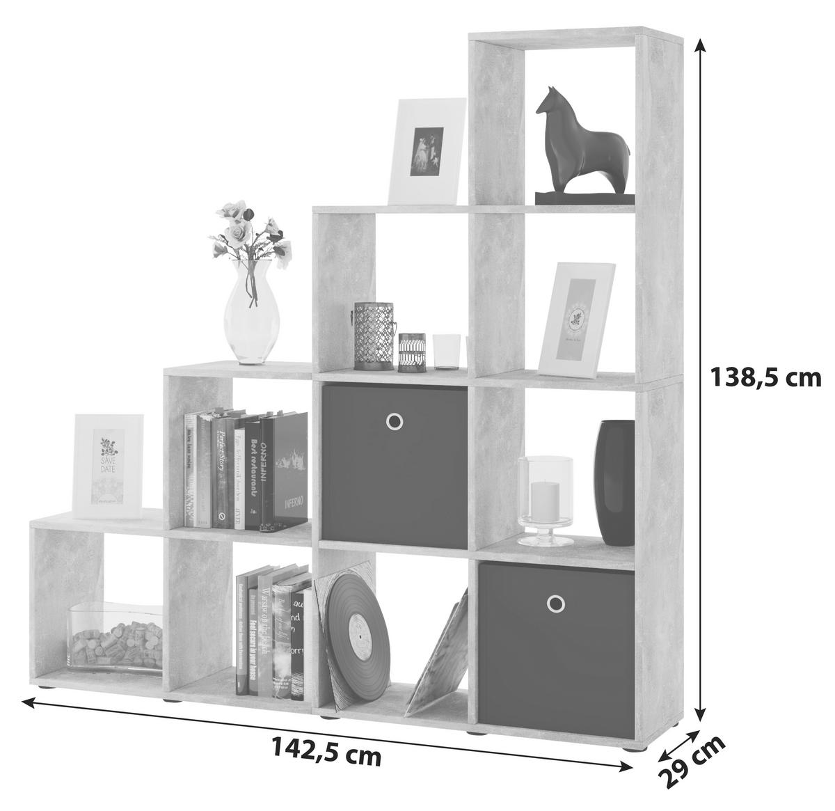 Regál na dekorácie Napoli š: 142,5 cm dub sonoma - čierna/farba duba, Konventionell, kompozitné drevo/plast (142,5/138,5/29cm) - MID.YOU
