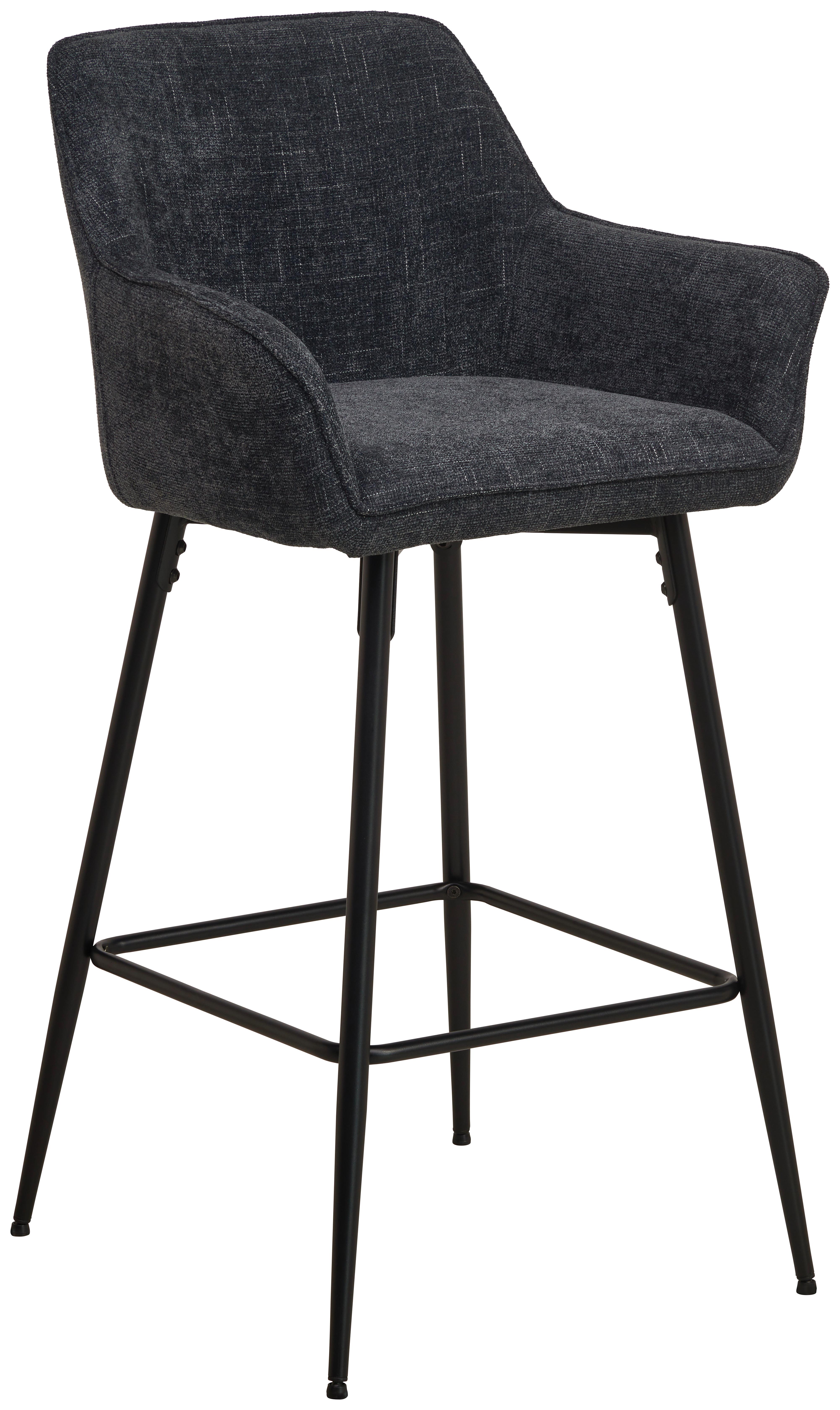 Barhocker Pim mit Armlehne Leinenoptik Blau, B: 57 cm - Schwarz/Grau, KONVENTIONELL, Holz/Textil (57/105/57cm) - MID.YOU