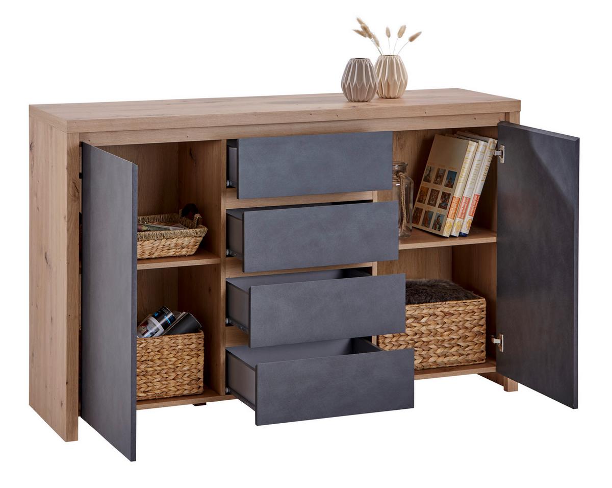 Kommode B: 143 cm Mit 2 Türen Larios, Graphitfarben/Eiche Dekor - Graphitfarben/Eiche Artisan, MODERN, Holzwerkstoff (143/91/40cm)