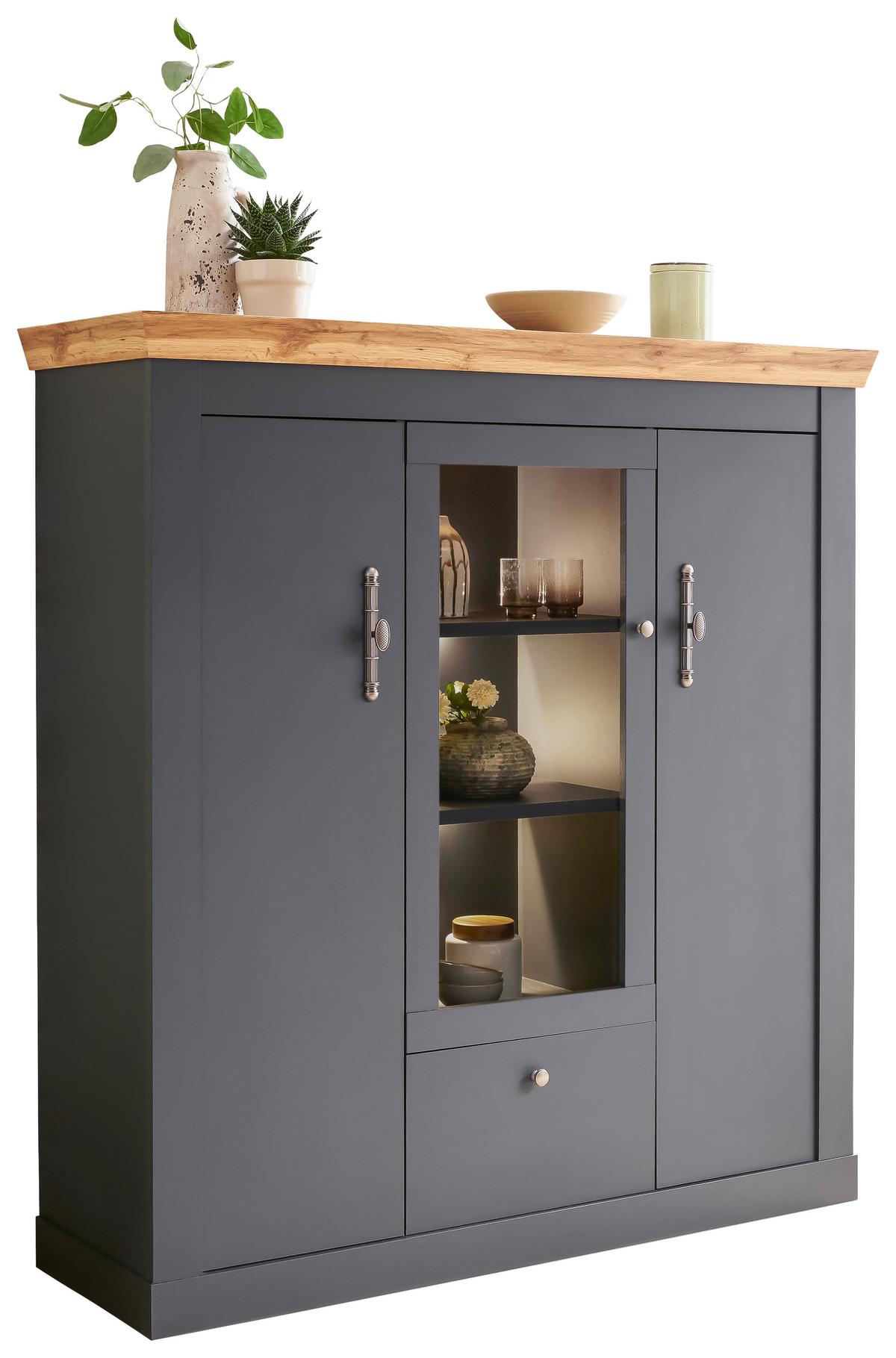 Highboard Catania Anthrazit/Eiche Dekor B: 141cm - Anthrazit/Eiche Wotan, Design, Holzwerkstoff (141/146/45cm) - MID.YOU