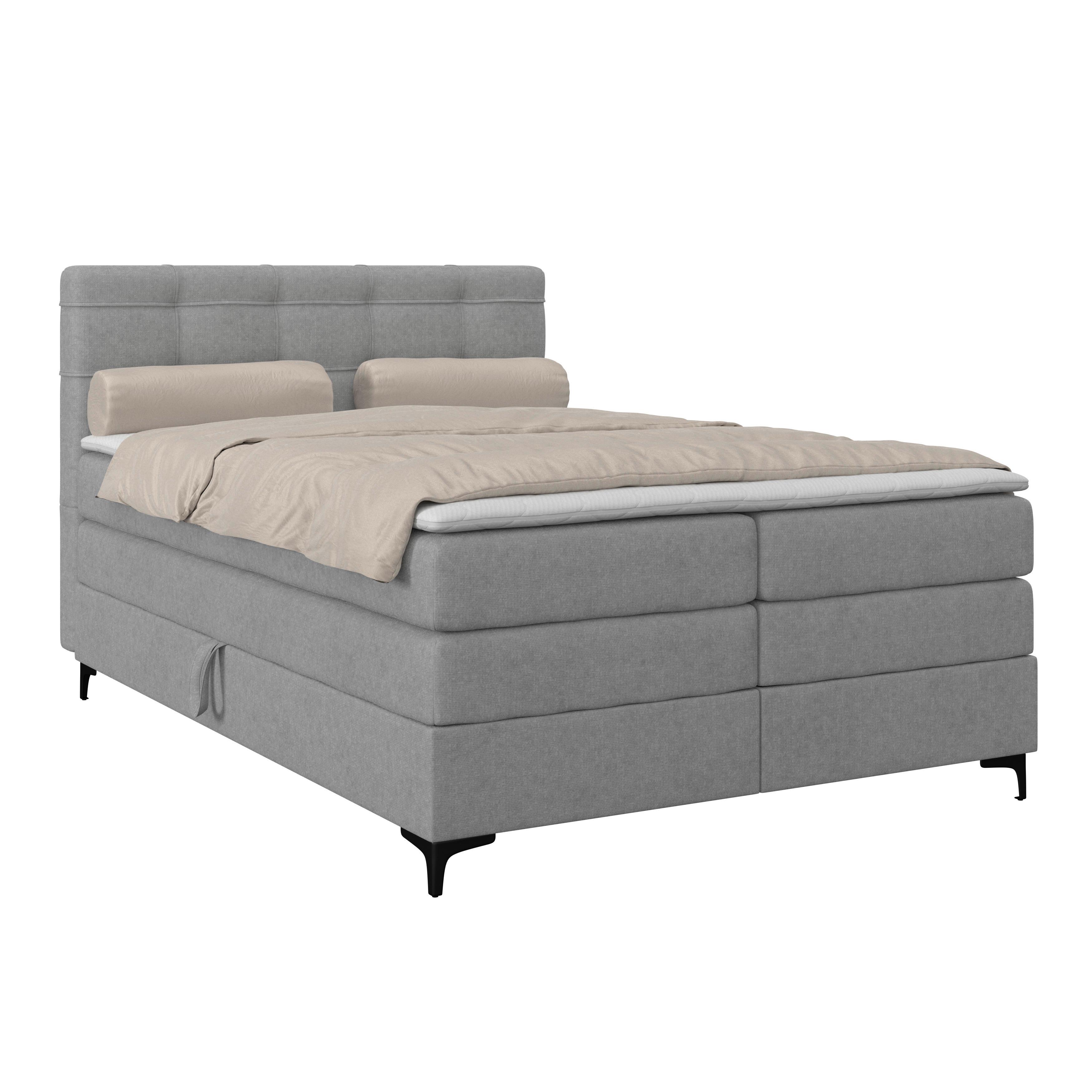 Boxspringbett MITTO Hellgrau 140x200 cm - Hellgrau/Schwarz, KONVENTIONELL, Textil/Metall (140/200cm)