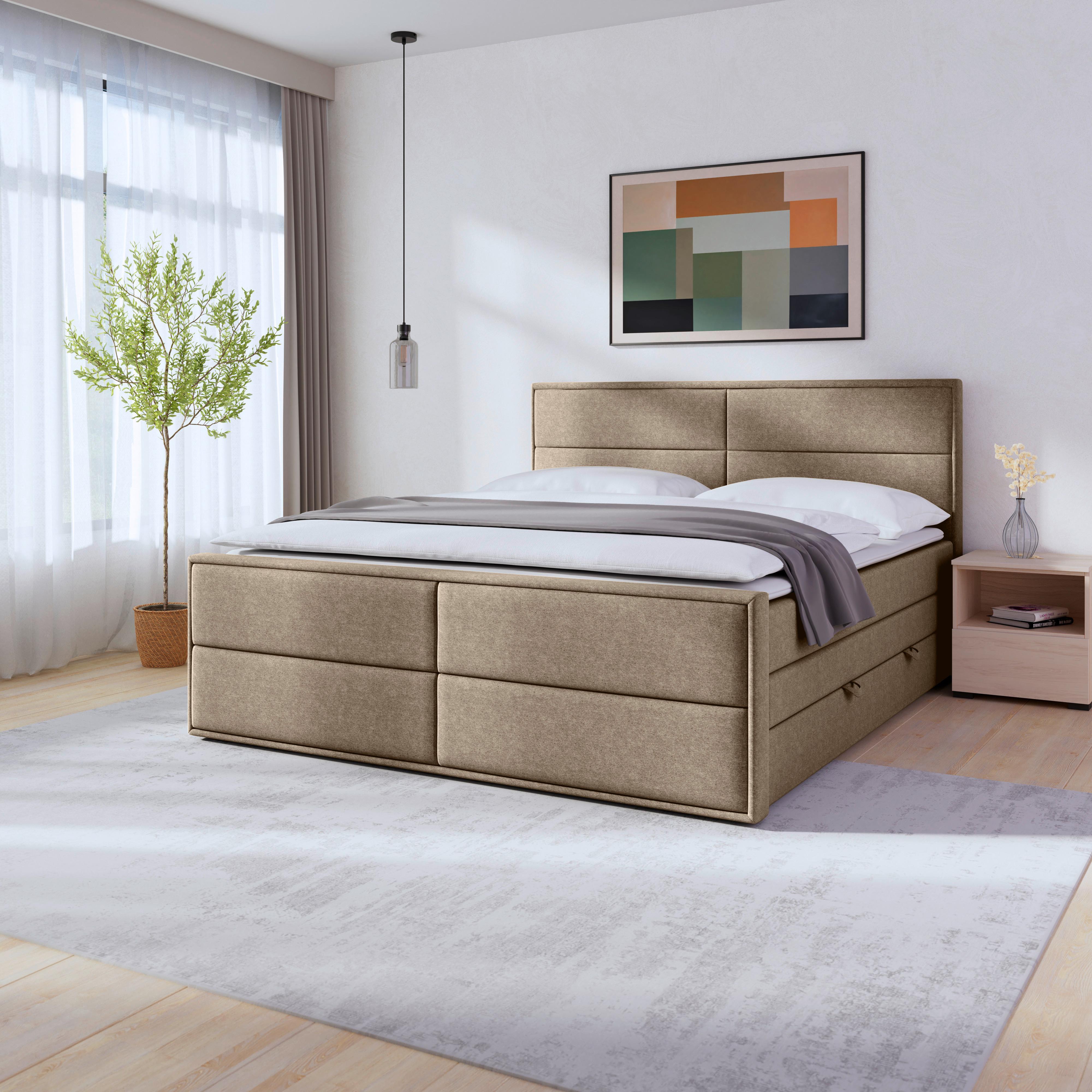 Boxspringbett mit Bettkasten Palermo 180x200 Beige - Beige/Schwarz, MODERN, Holz/Holzwerkstoff (180/200cm) - MID.YOU