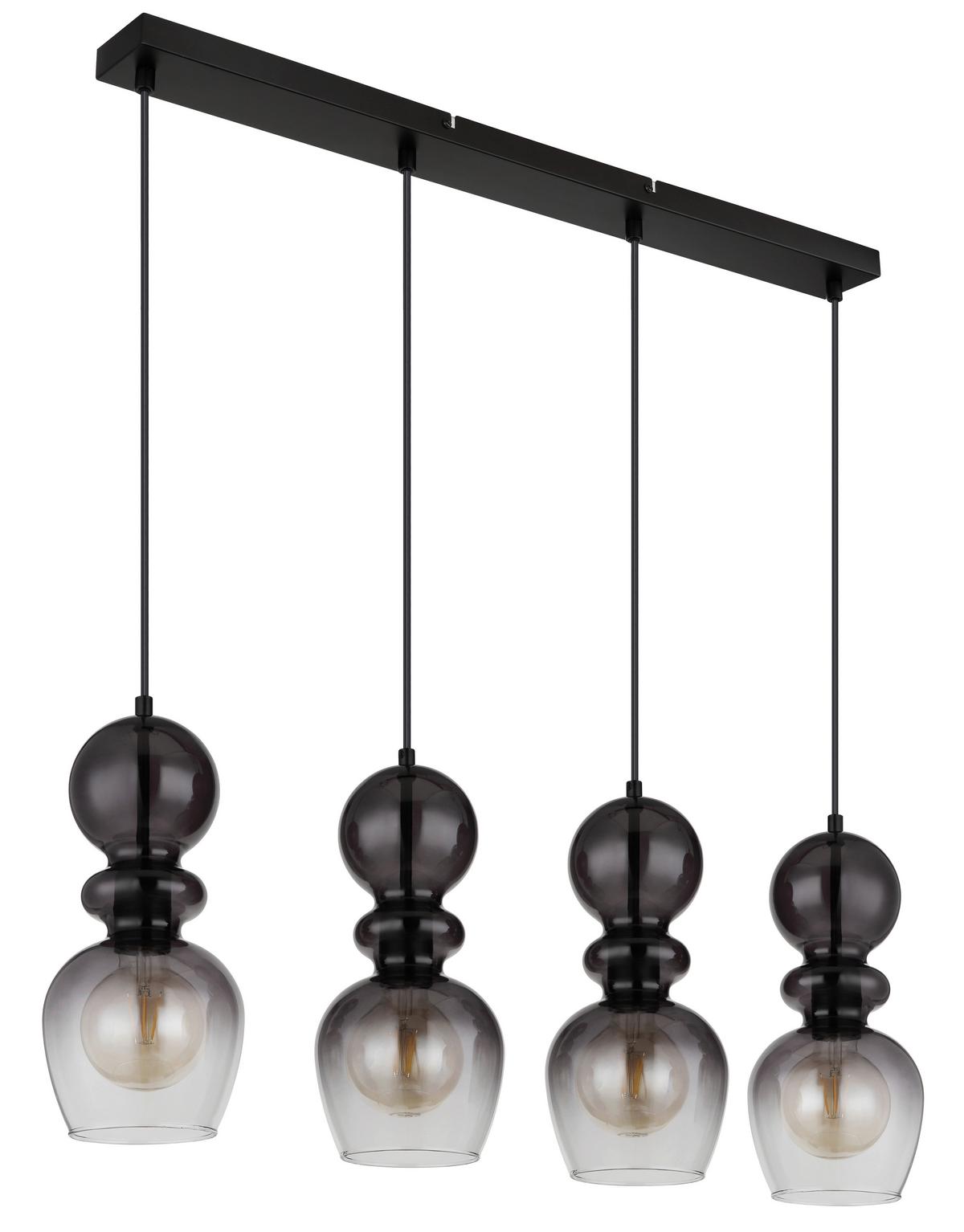 HÄNGELEUCHTE 15174-4H CLARITY - Schwarz, KONVENTIONELL, Glas/Kunststoff (82/15/150cm) - Globo