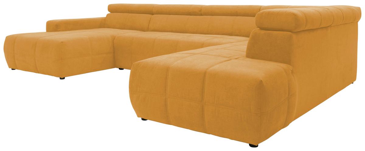Wohnlandschaft Brandon Kopfteilverstellung Orange - Schwarz/Orange, Design, Textil (175/359/228cm) - MID.YOU