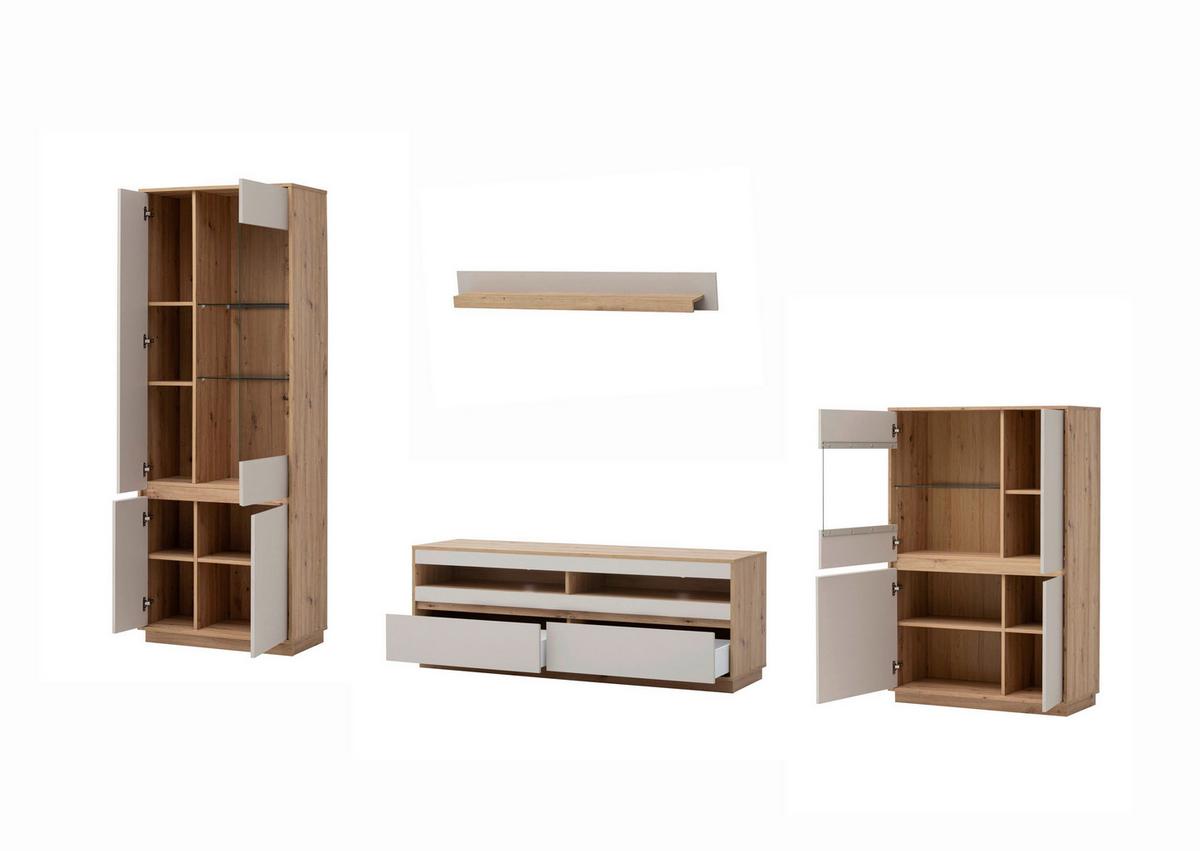 Wohnwand Sonora Eiche Artisan B: 342cm - Kaschmir/Eiche Artisan, Design, Glas/Holzwerkstoff (342/205/40cm) - MID.YOU