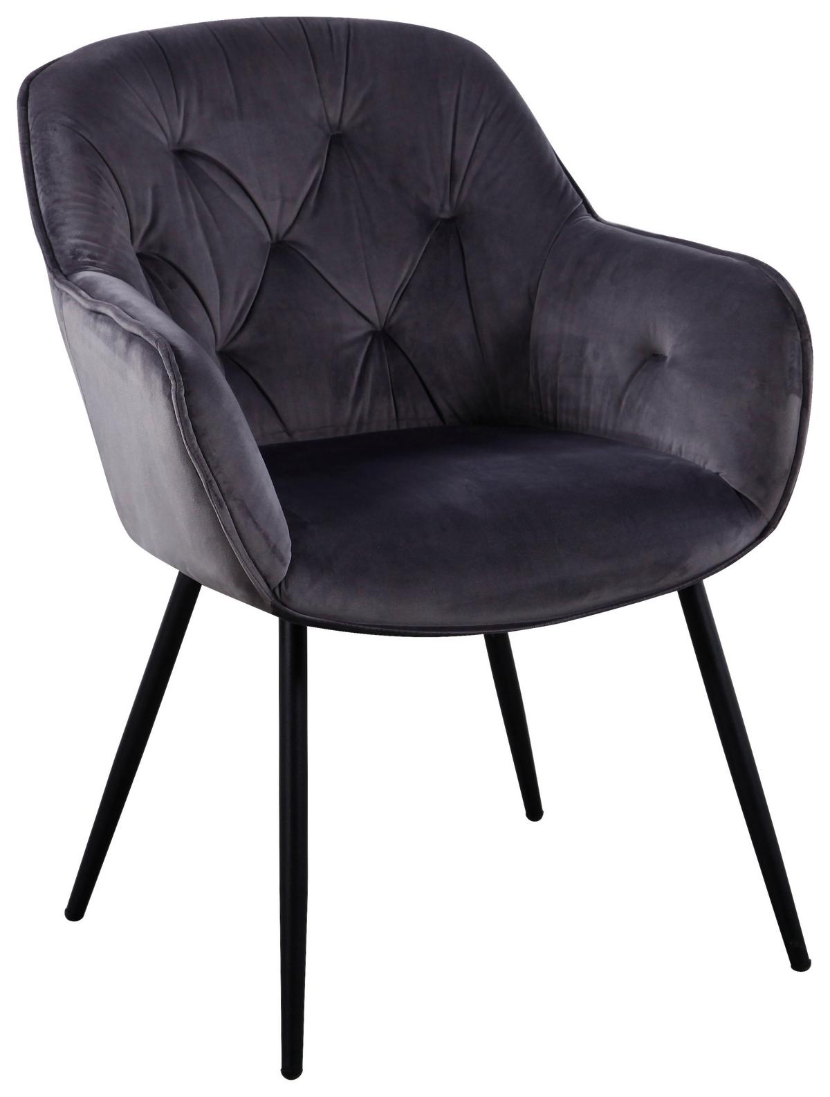 Armlehnstuhl Salerno Samtbezug Grau Gepolstert - Schwarz/Grau, MODERN, Textil/Metall (63/87/64cm) - MID.YOU