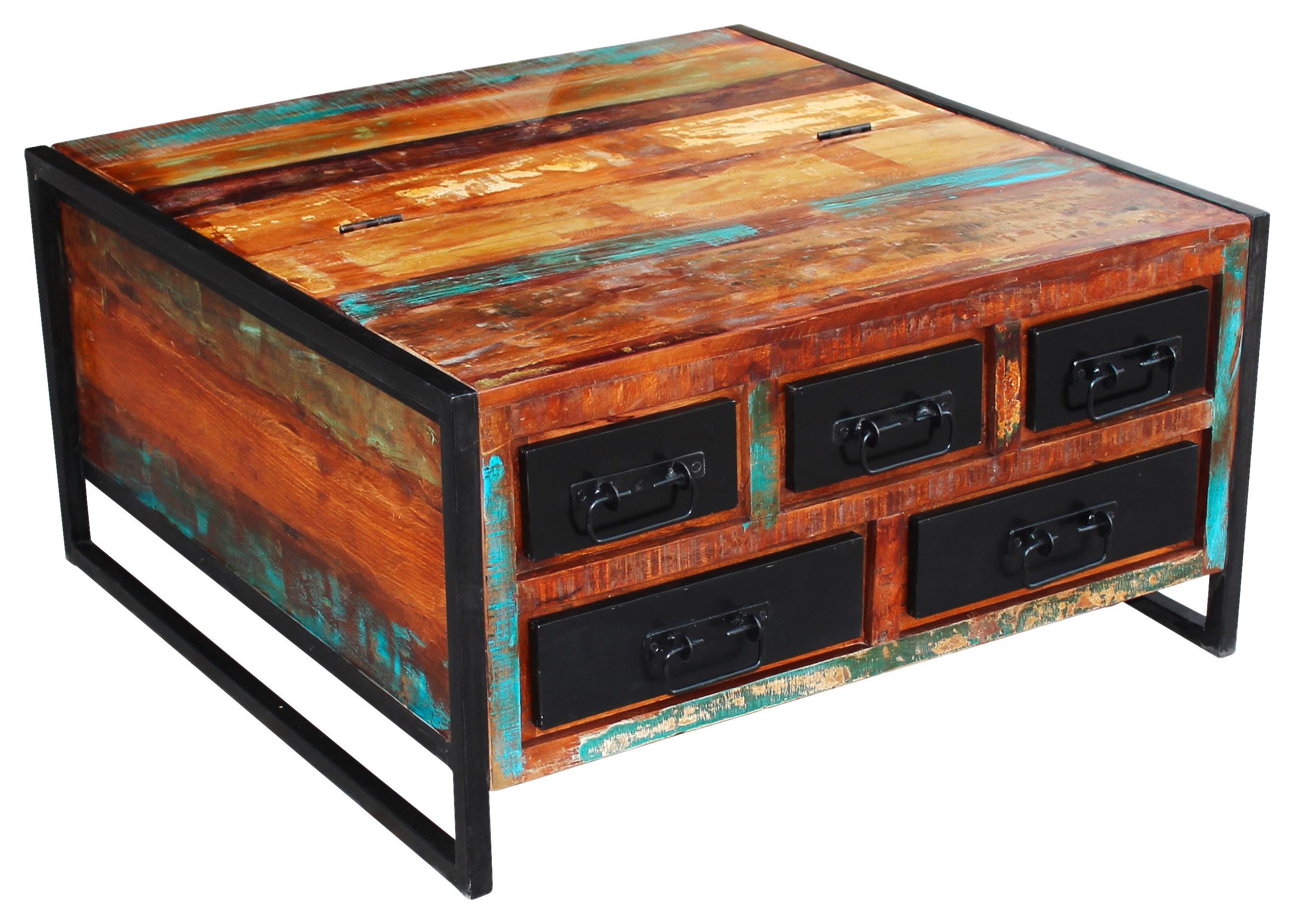 Couchtisch Faro B: 90 cm Recyclingholz - Multicolor/Schwarz, Basics, Holz/Metall (90/47/90cm)