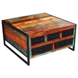 Couchtisch Holz Massiv mit Laden Faro, Multicolour - Multicolor/Schwarz, Basics, Holz/Metall (90/47/90cm)