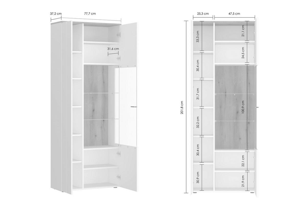 Vitrine Dalano Weiß/eichefarben B: 77,7 Cm - Eichefarben/Schwarz, Trend, Glas/Holzwerkstoff (77,7/201,8/37,2cm) - MID.YOU