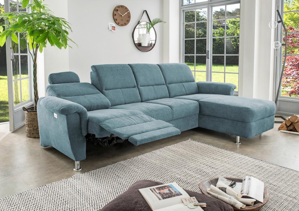 Ecksofa Parole Hellblau S:292/165 cm - Chromfarben/Hellblau, KONVENTIONELL, Textil (292/165cm) - Livetastic