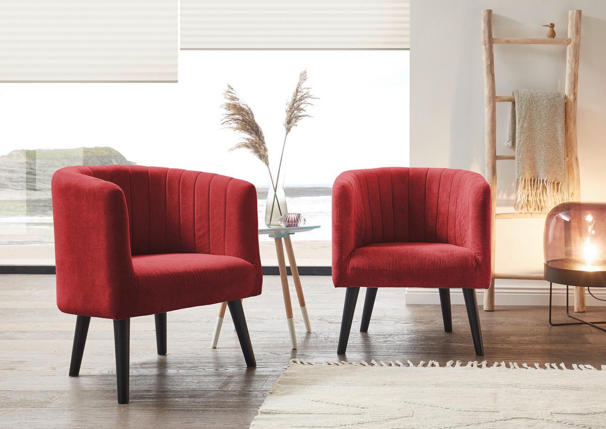 Polstersessel mit Armlehnen Paul Velours Rot - Rot/Schwarz, Basics, Textil (61/82/58cm) - Livetastic