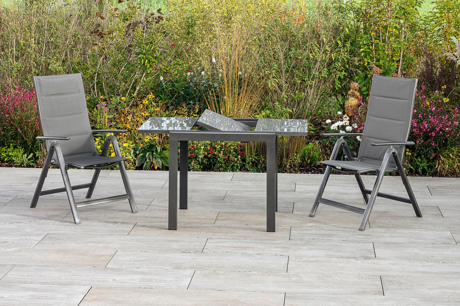 Gartentisch Ausziehbar Metall/Glas L 80-120 cm - Graphitfarben, KONVENTIONELL, Glas/Metall (80-120/75,5/70cm) - Gardenson