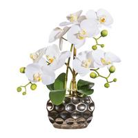 Kunstpflanze Orchideen, Weiß Topf: Silberfarben, H: 30 Cm - Silberfarben/Weiß, Design, Kunststoff (30cm) - P & B