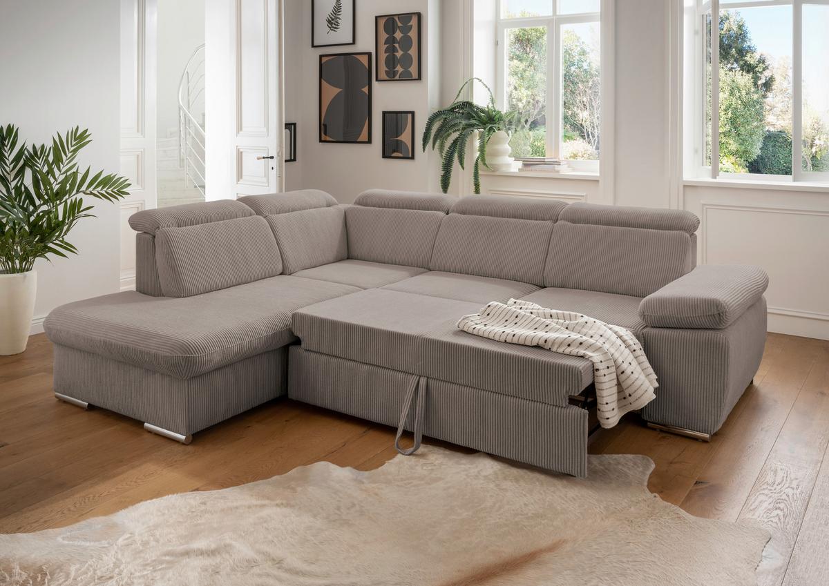 Ecksofa Vasto Graubraun S: 228x283 cm - Chromfarben/Graubraun, Design, Textil (228/283cm) - Livetastic