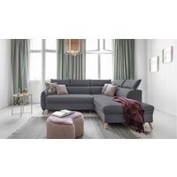 Rozkládací sedačka Simone, pravé provedení - šedá/přírodní barvy, Moderní, dřevo/textil (253/82/95/208cm)