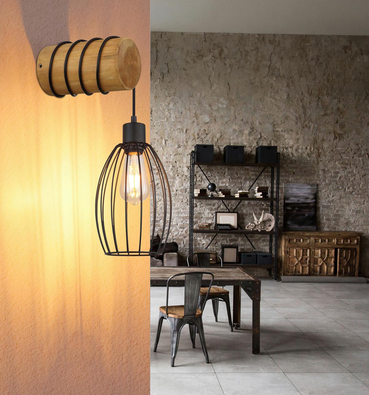 Wandleuchte Braun/Schwarz 230V, 16x27x59 cm - Schwarz/Braun, Design, Holz/Kunststoff (16/27/59cm) - Globo