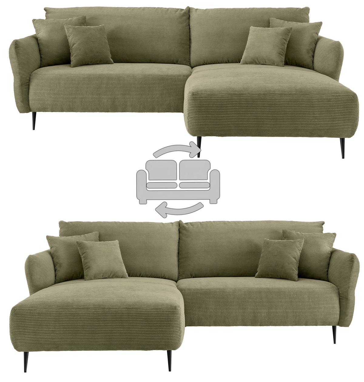 Ecksofa Vanilla mit Armteilverstellung 178x264 - Schwarz/Olivgrün, Design, Textil (178/264cm) - Livetastic