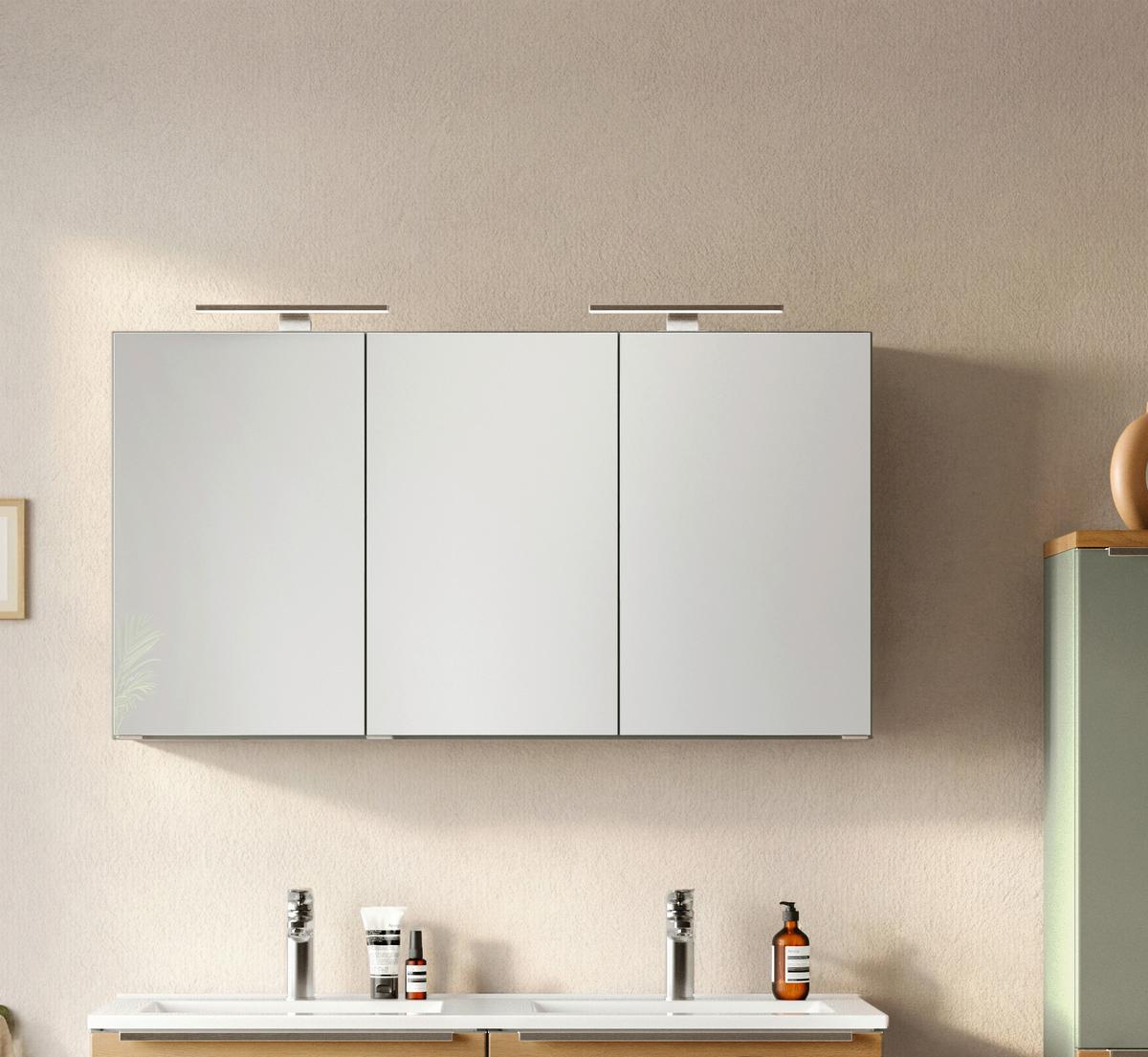 SPIEGELSCHRANK Verona Schilfgrün B: 120cm - Schilfgrün/Wildeiche, Trend, Glas/Holzwerkstoff (120/64/20cm) - Held