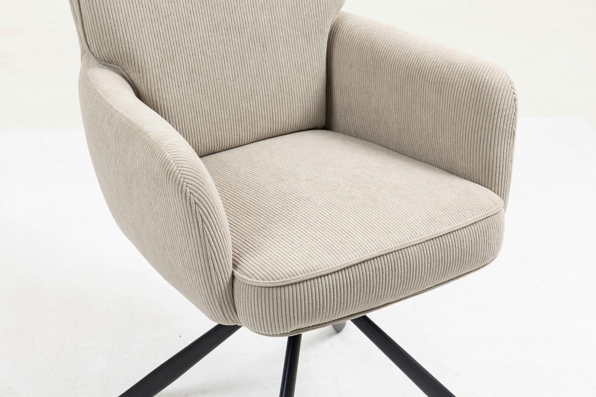Armlehnstuhl Mila Cord Creme Sitzfl. 180° drehbar, B: 60cm - Beige/Schwarz, KONVENTIONELL, Textil/Metall (60/95/67cm)