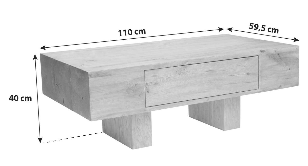 Couchtisch mit Lade Nature, Wildeiche Dekor