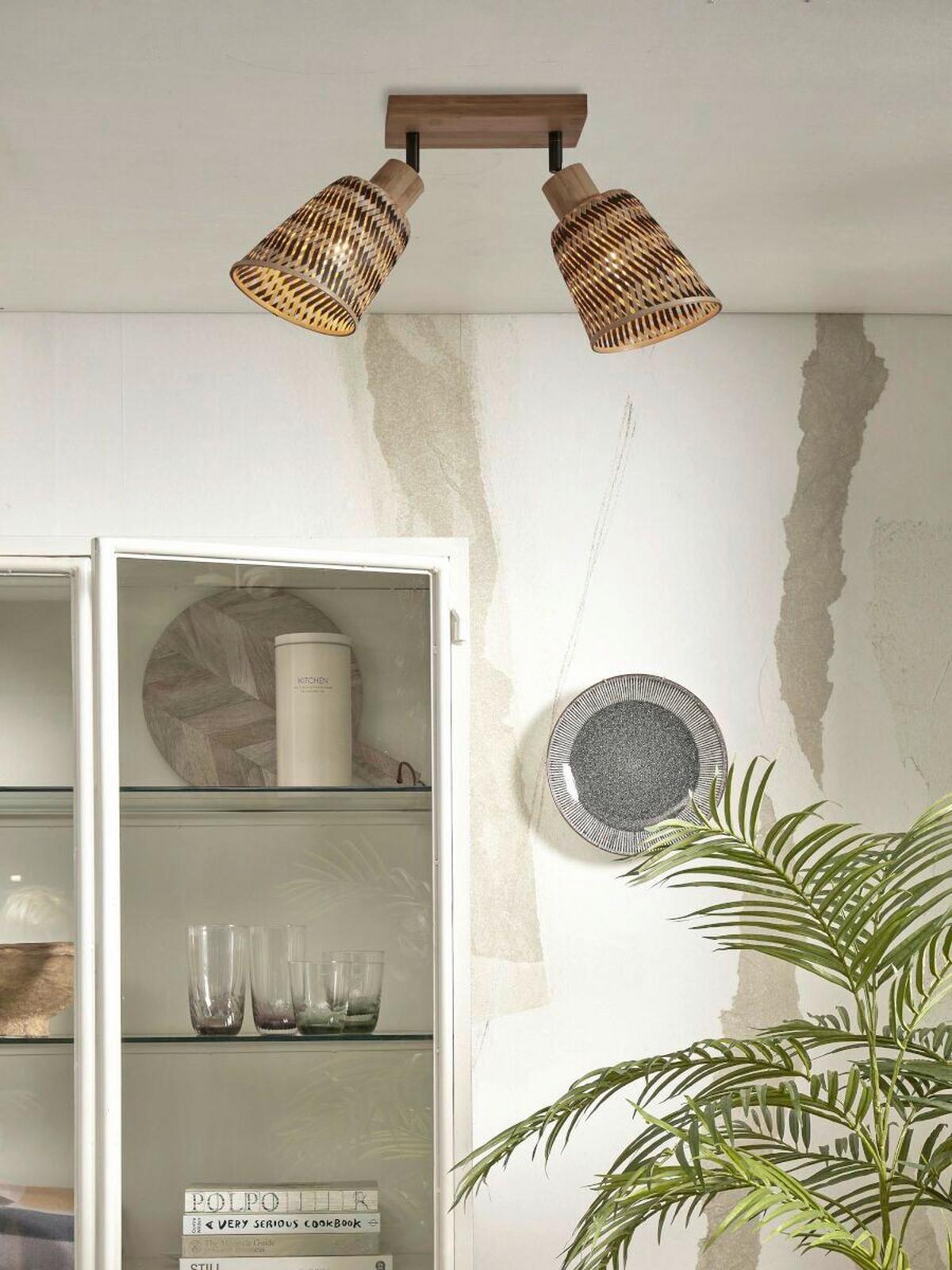 Deckenleuchte Java Naturfarben/Schwarz B: 15 cm - Schwarz/Naturfarben, Trend (28/15/24cm) - Good & Mojo