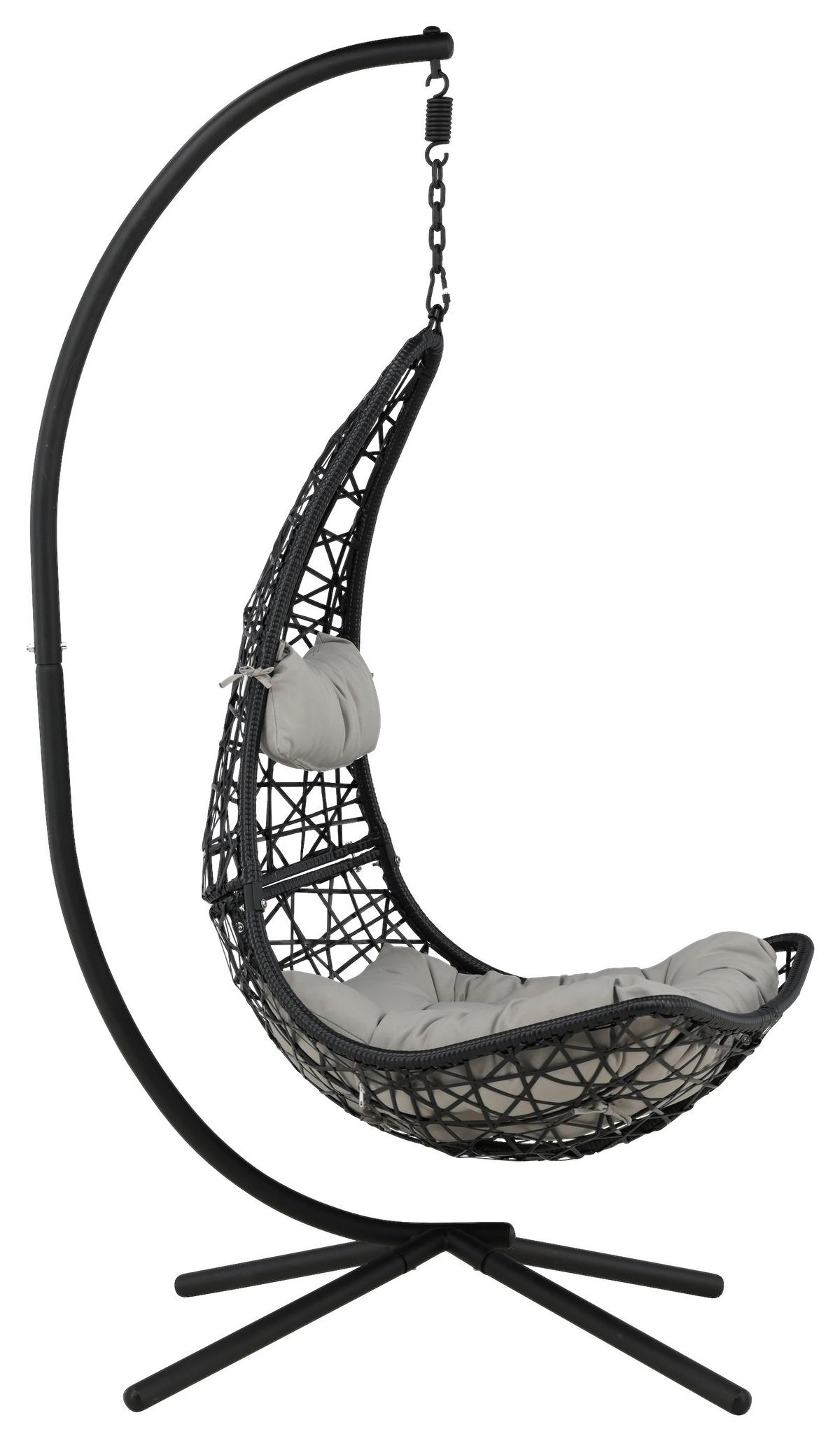Hängesessel +gestell Edinburgh Mit Sitz- Und Rückenkissen - Schwarz/Grau, KONVENTIONELL, Kunststoff (132/205/130cm) - Gardenson