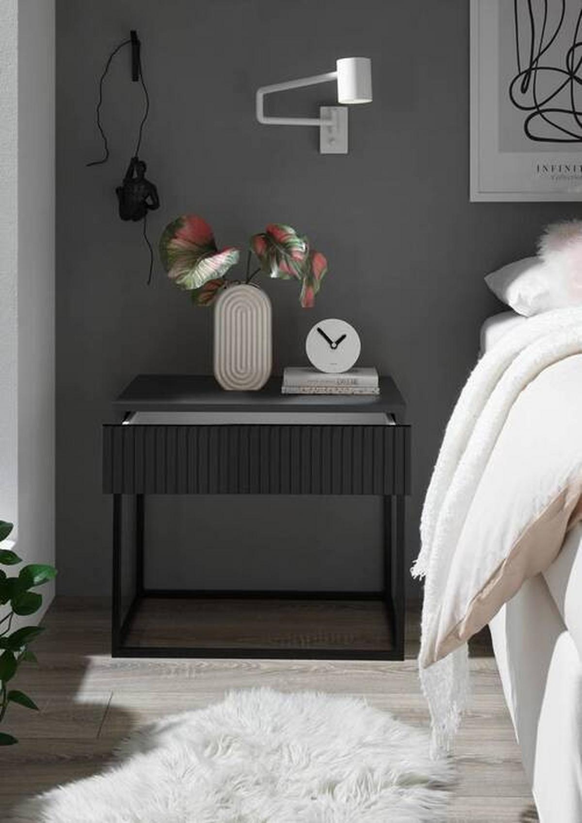 Nachtkästchen Schwarz/Graphit H: 52 cm Marle - Schwarz/Graphitfarben, MODERN, Holzwerkstoff/Metall (60/52/38,5cm) - Livetastic